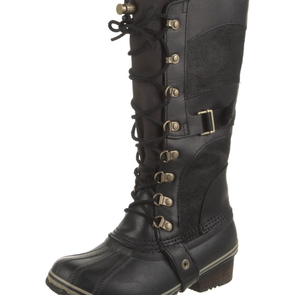 Sorel Conquest Carly Waterproof Suede & Leather Lace-Up Boots Black Size 6 - Picture 3 of 14